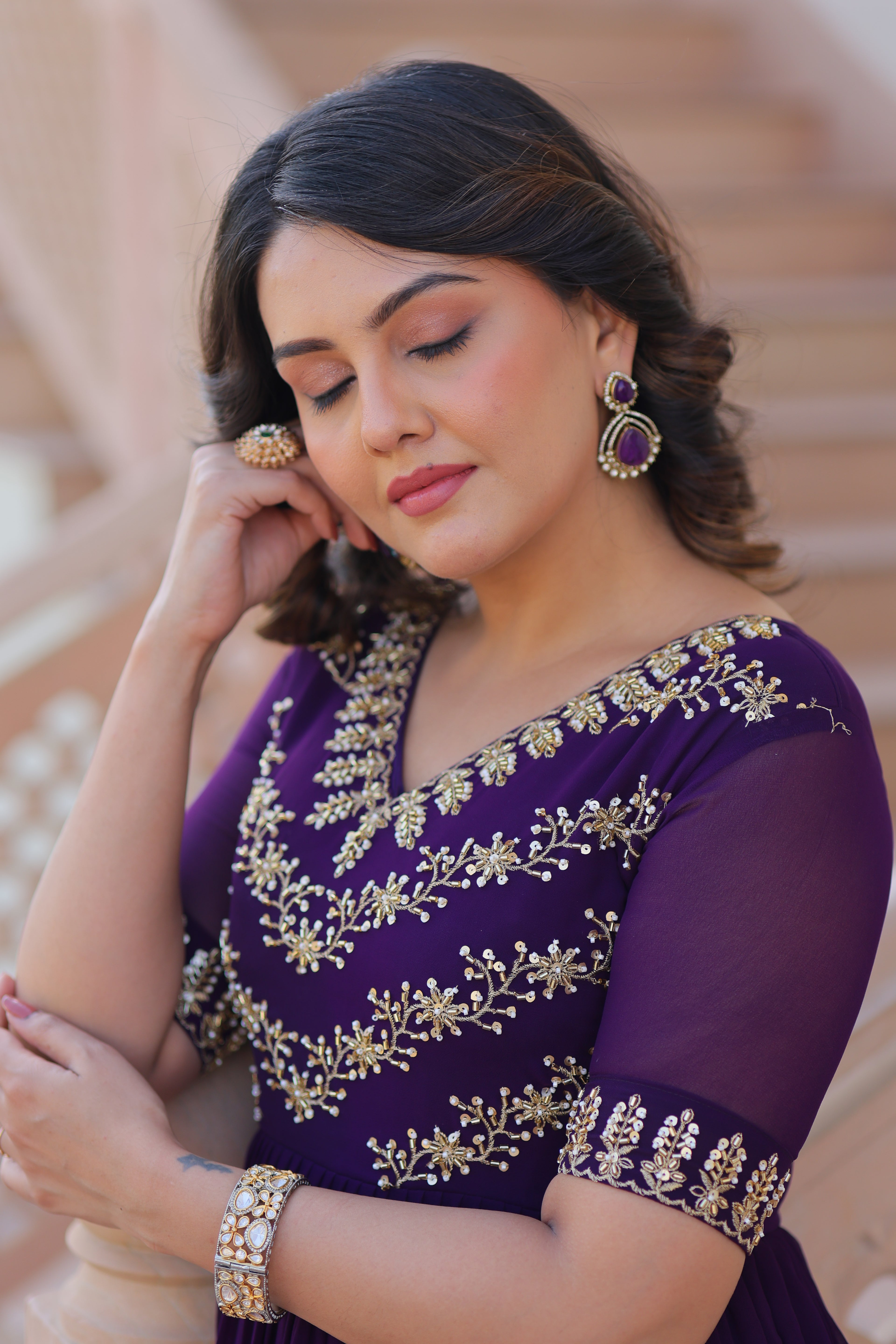 Women’s Purple Georgette Gown – Elegant Designer Party Wear