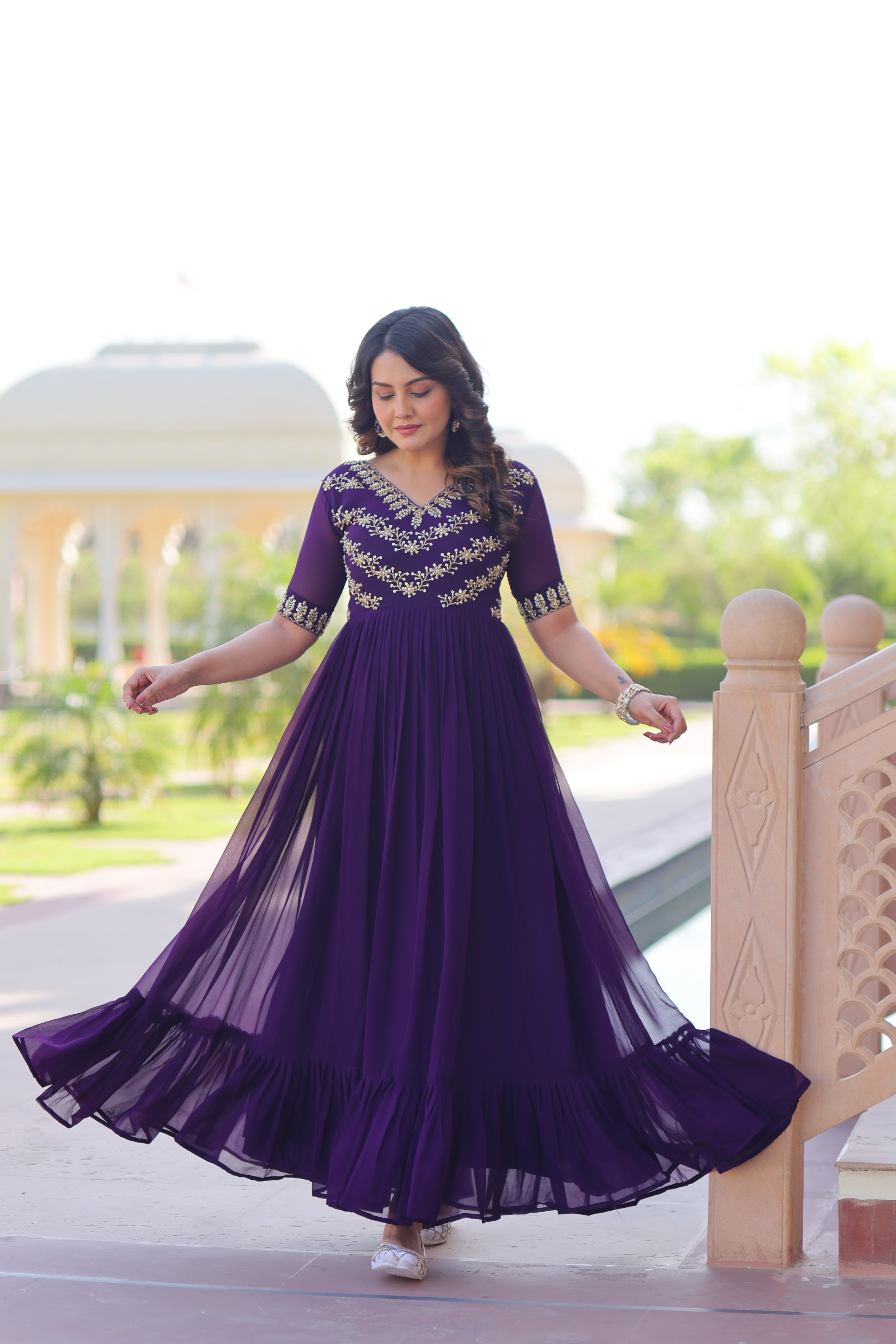 Women’s Purple Georgette Gown – Elegant Designer Party Wear