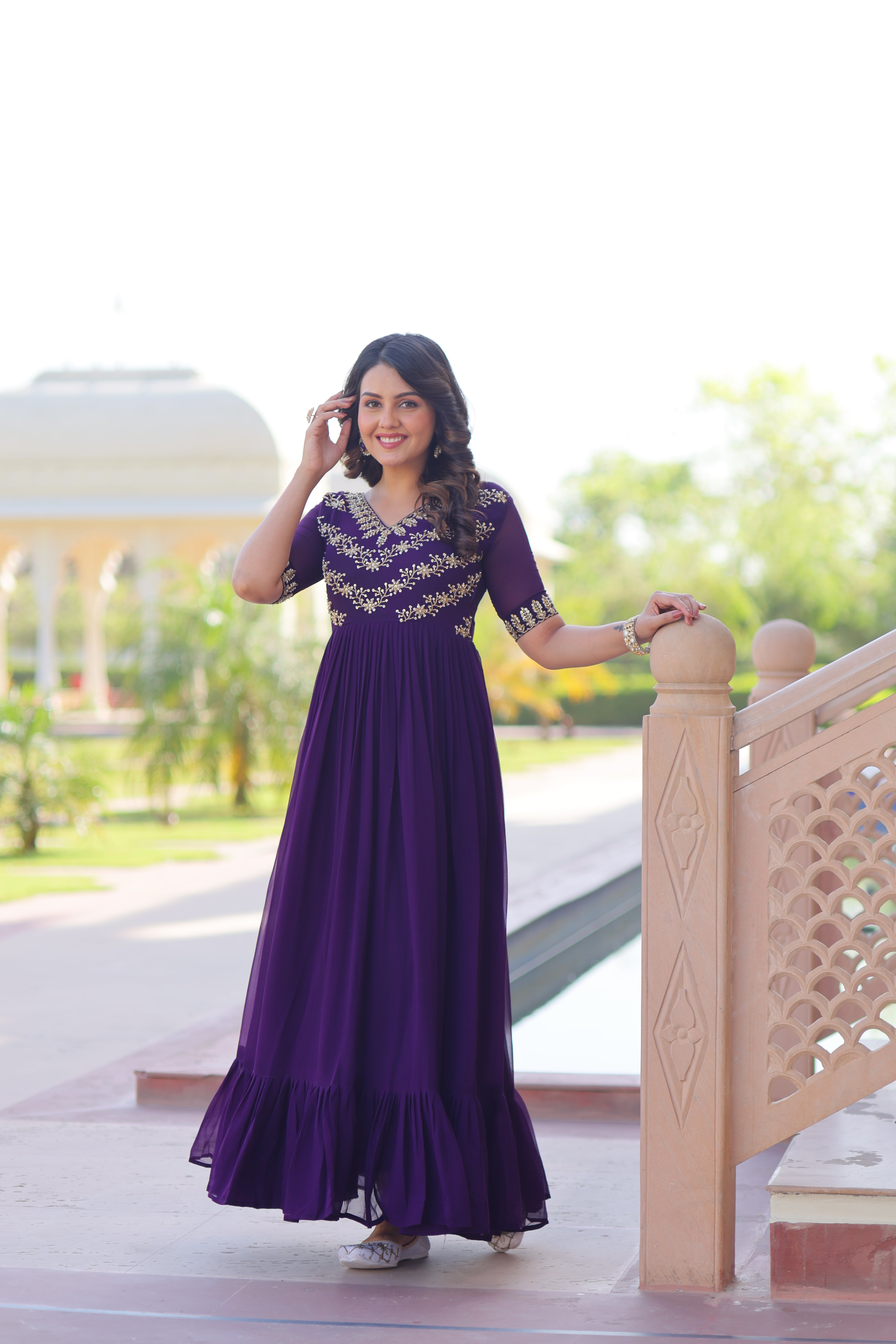 Women’s Purple Georgette Gown – Elegant Designer Party Wear