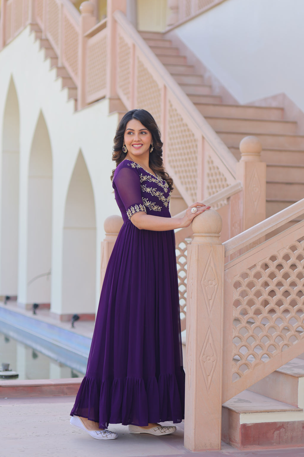 Women’s Purple Georgette Gown – Elegant Designer Party Wear