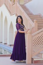 Women’s Purple Georgette Gown – Elegant Designer Party Wear