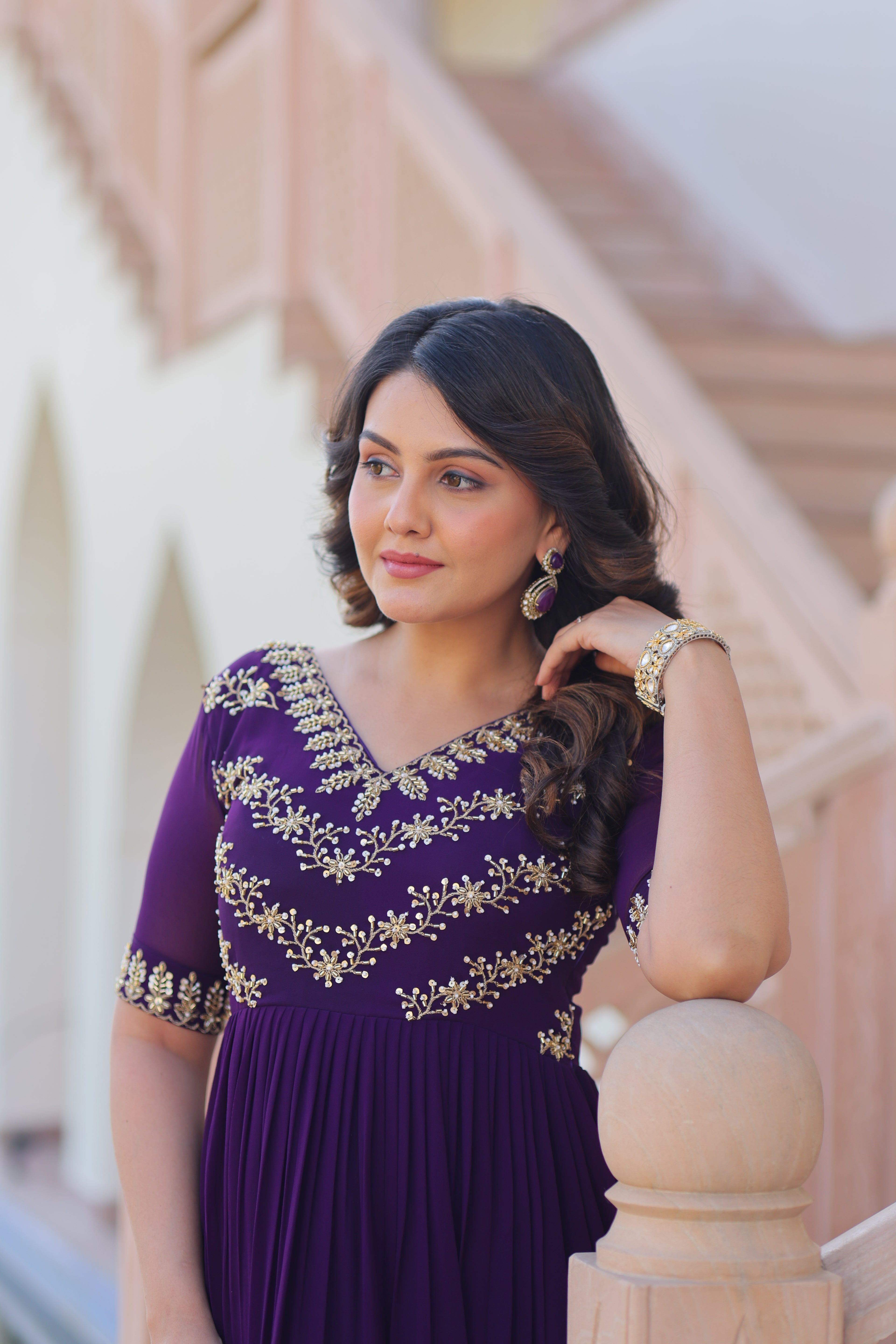 Women’s Purple Georgette Gown – Elegant Designer Party Wear