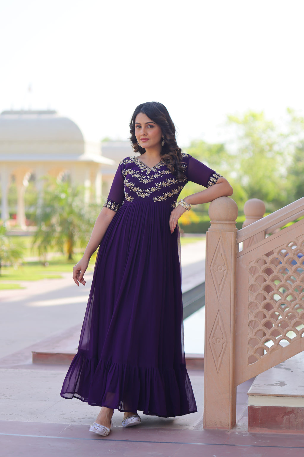 Women’s Purple Georgette Gown – Elegant Designer Party Wear