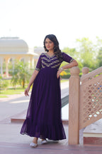 Women’s Purple Georgette Gown – Elegant Designer Party Wear