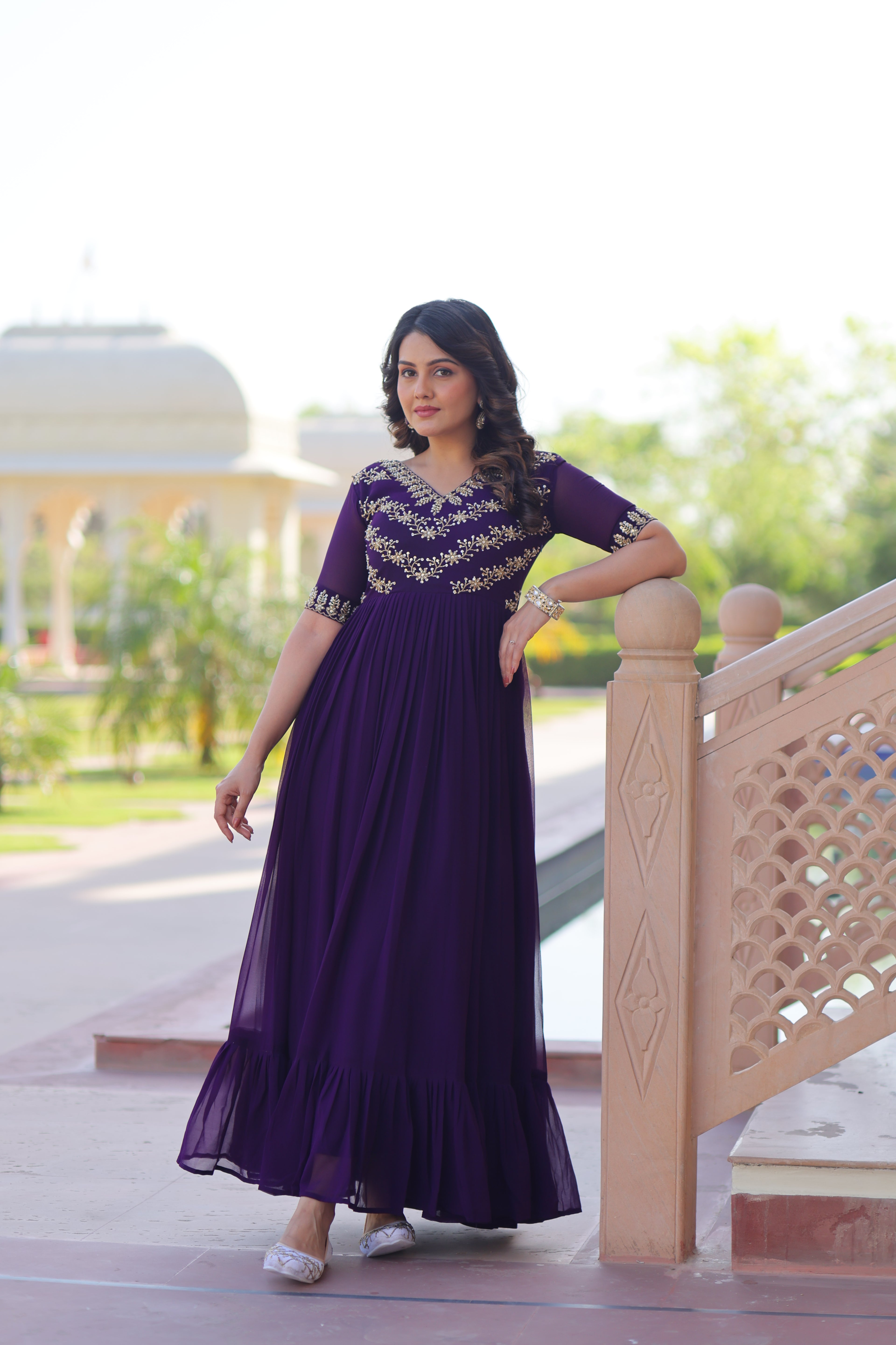 Women’s Purple Georgette Gown – Elegant Designer Party Wear