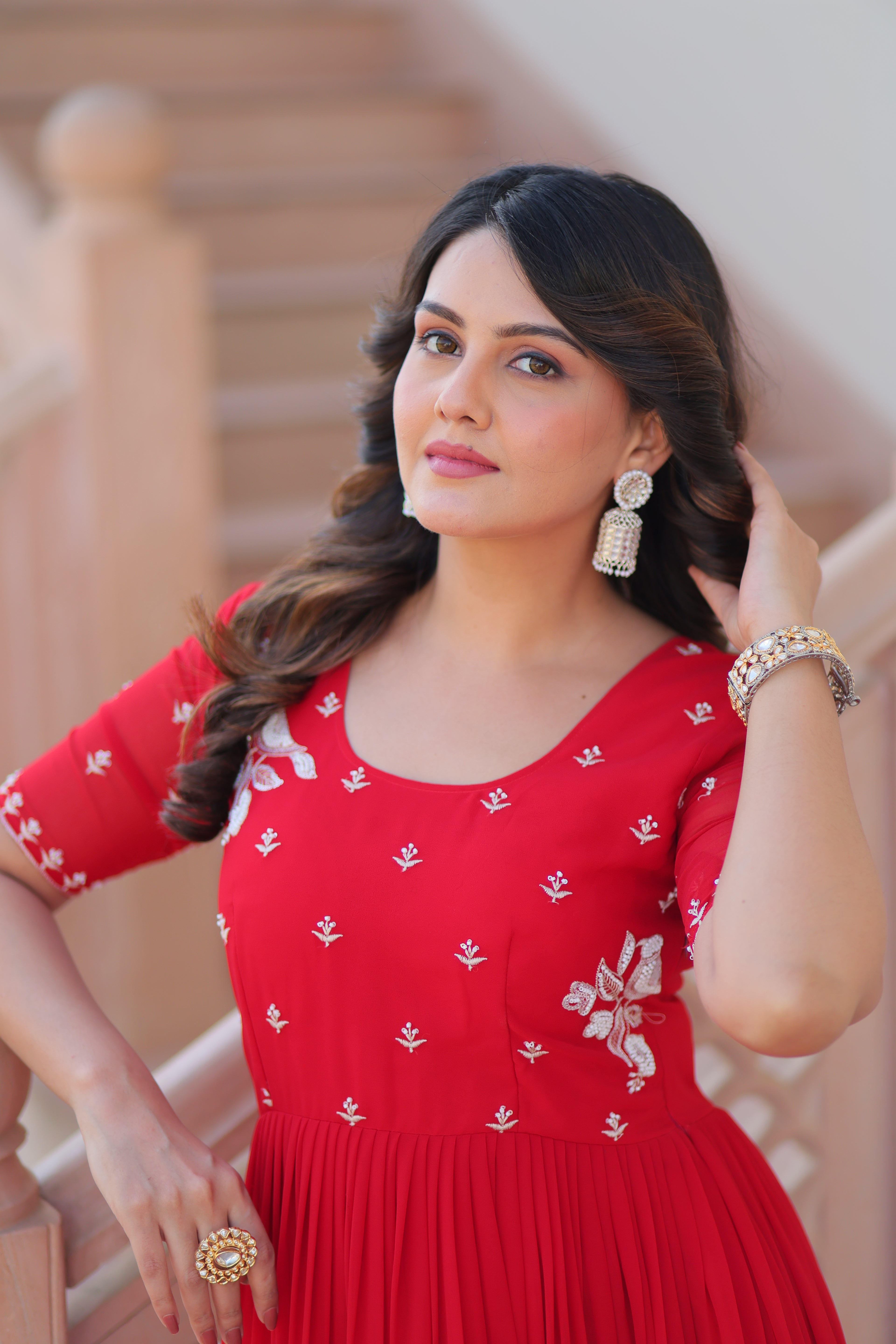 Women’s Red Georgette Gown – Elegant Designer Party Wear