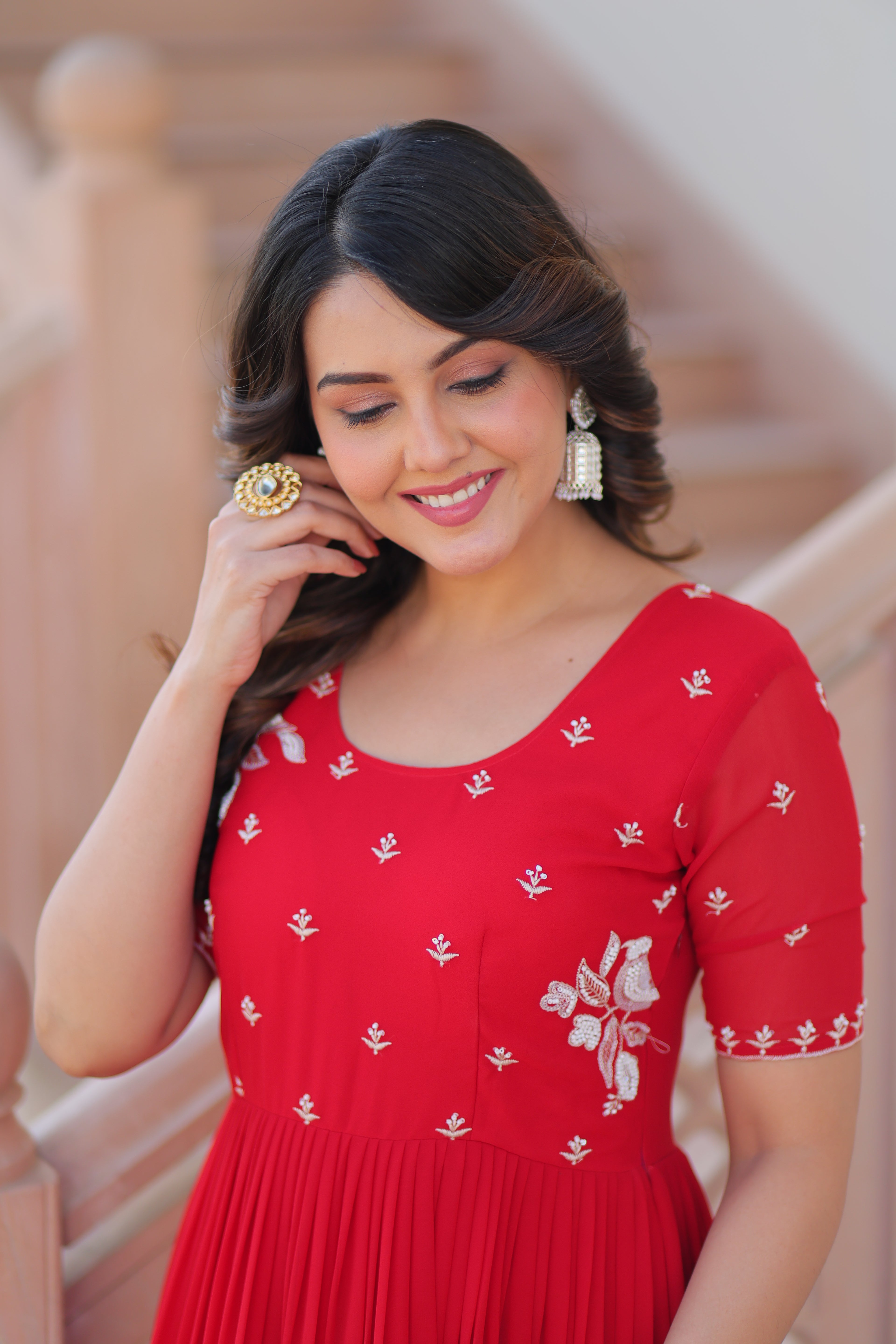 Women’s Red Georgette Gown – Elegant Designer Party Wear