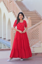 Women’s Red Georgette Gown – Elegant Designer Party Wear