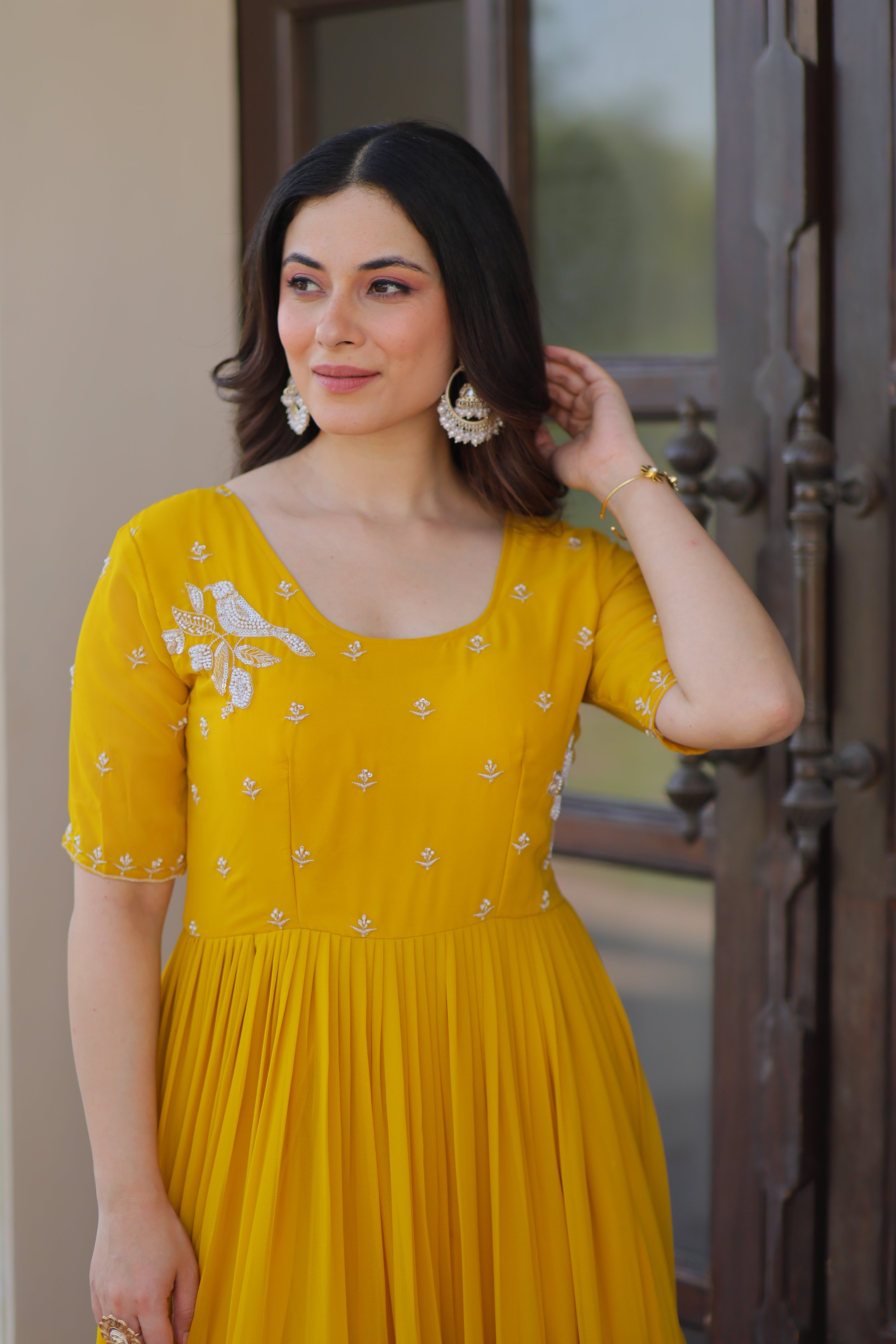 Women’s Yellow Georgette Gown – Elegant Designer Party Wear