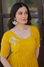 Women’s Yellow Georgette Gown – Elegant Designer Party Wear