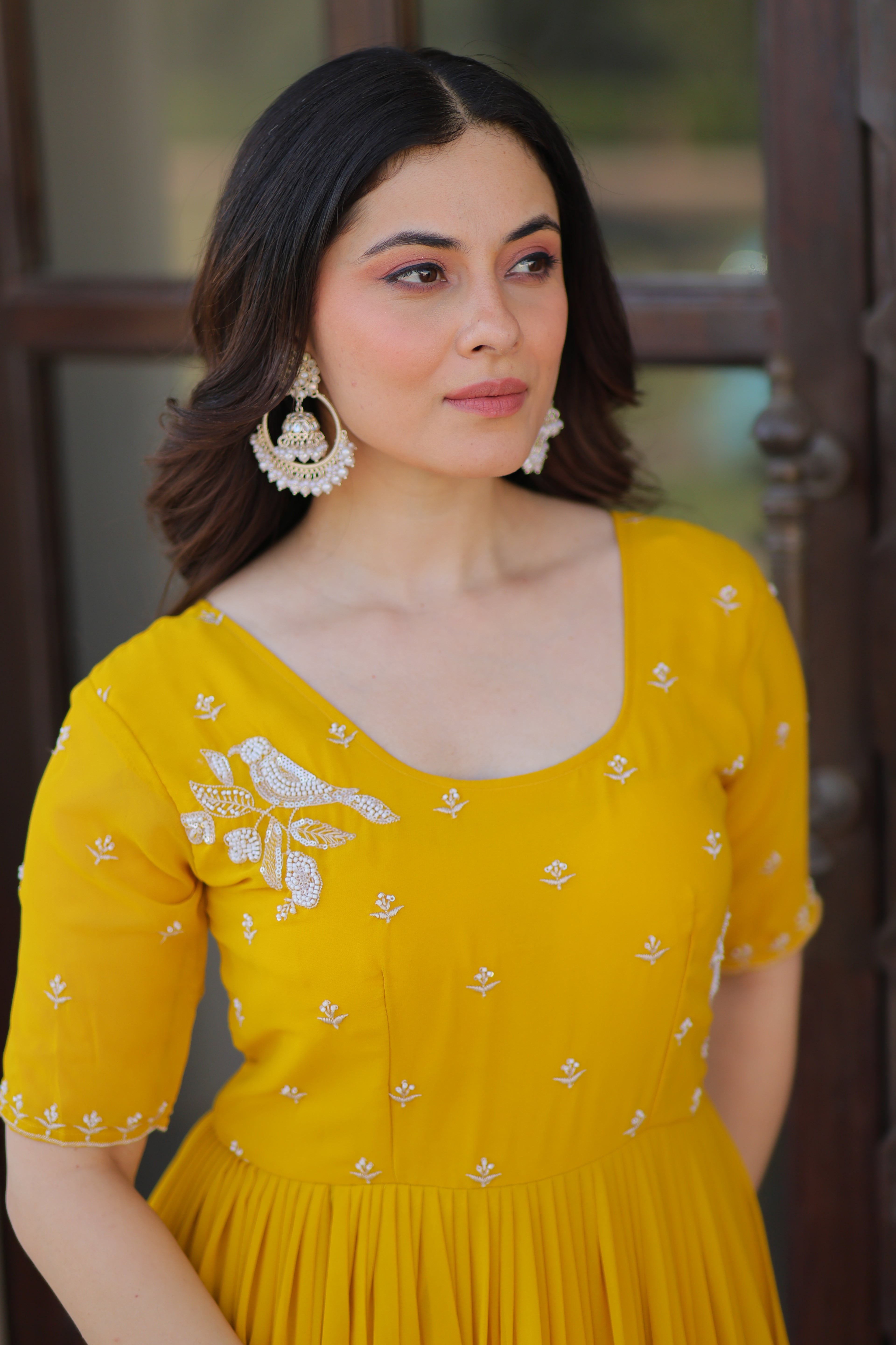Women’s Yellow Georgette Gown – Elegant Designer Party Wear