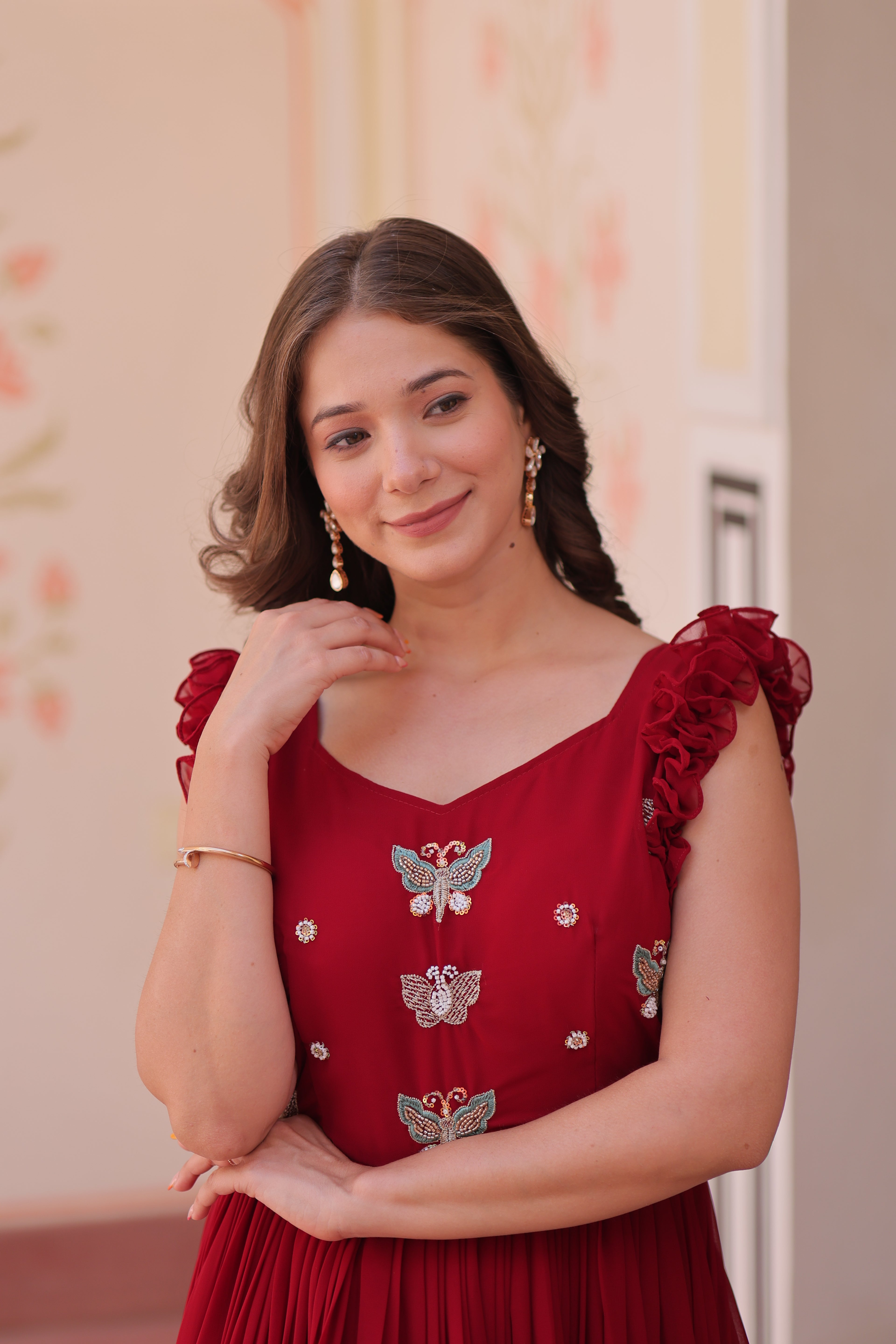 Women’s Maroon Georgette Gown – Elegant Designer Party Wear
