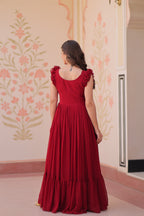 Women’s Maroon Georgette Gown – Elegant Designer Party Wear