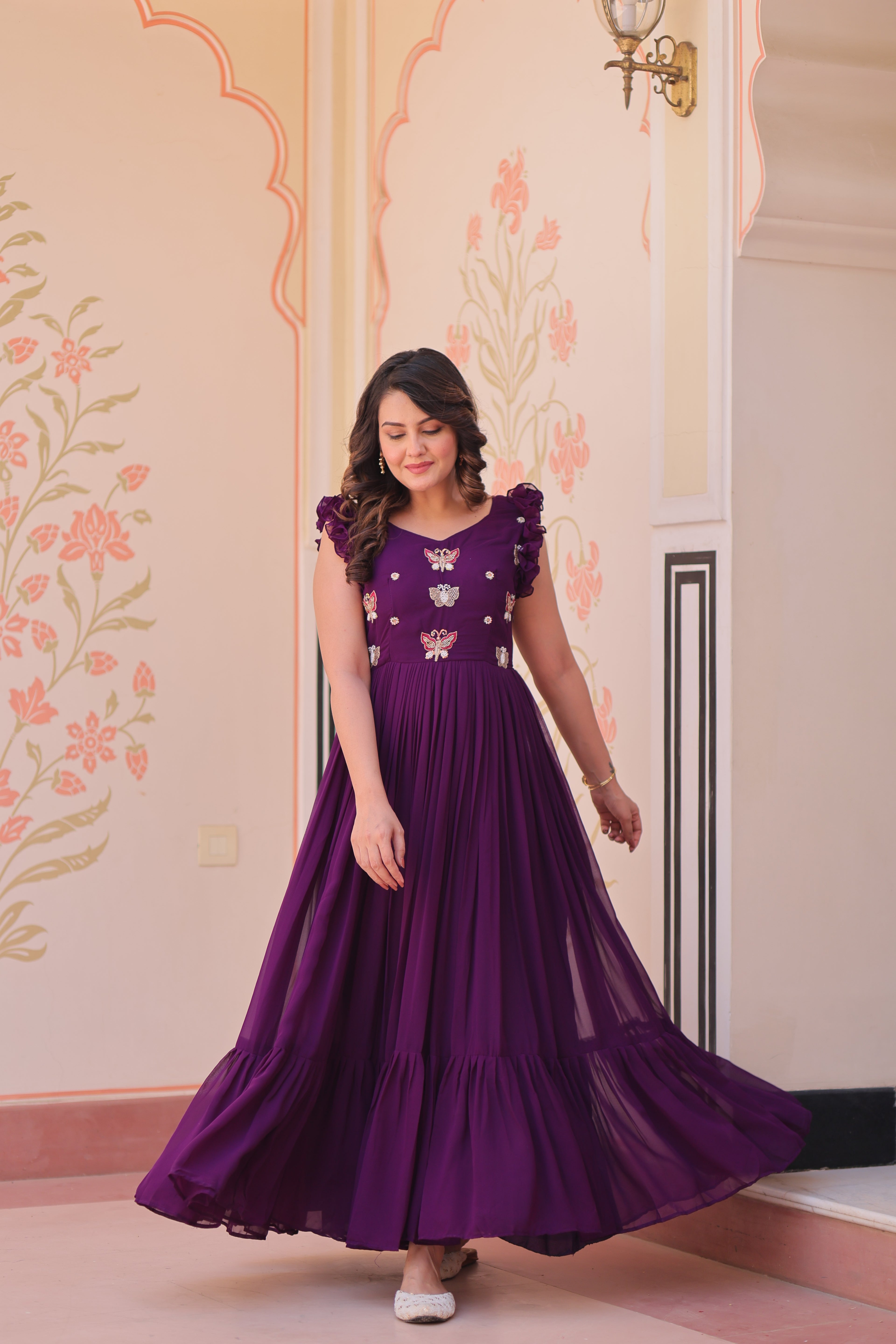 Women’s Purple Georgette Gown – Elegant Designer Party Wear