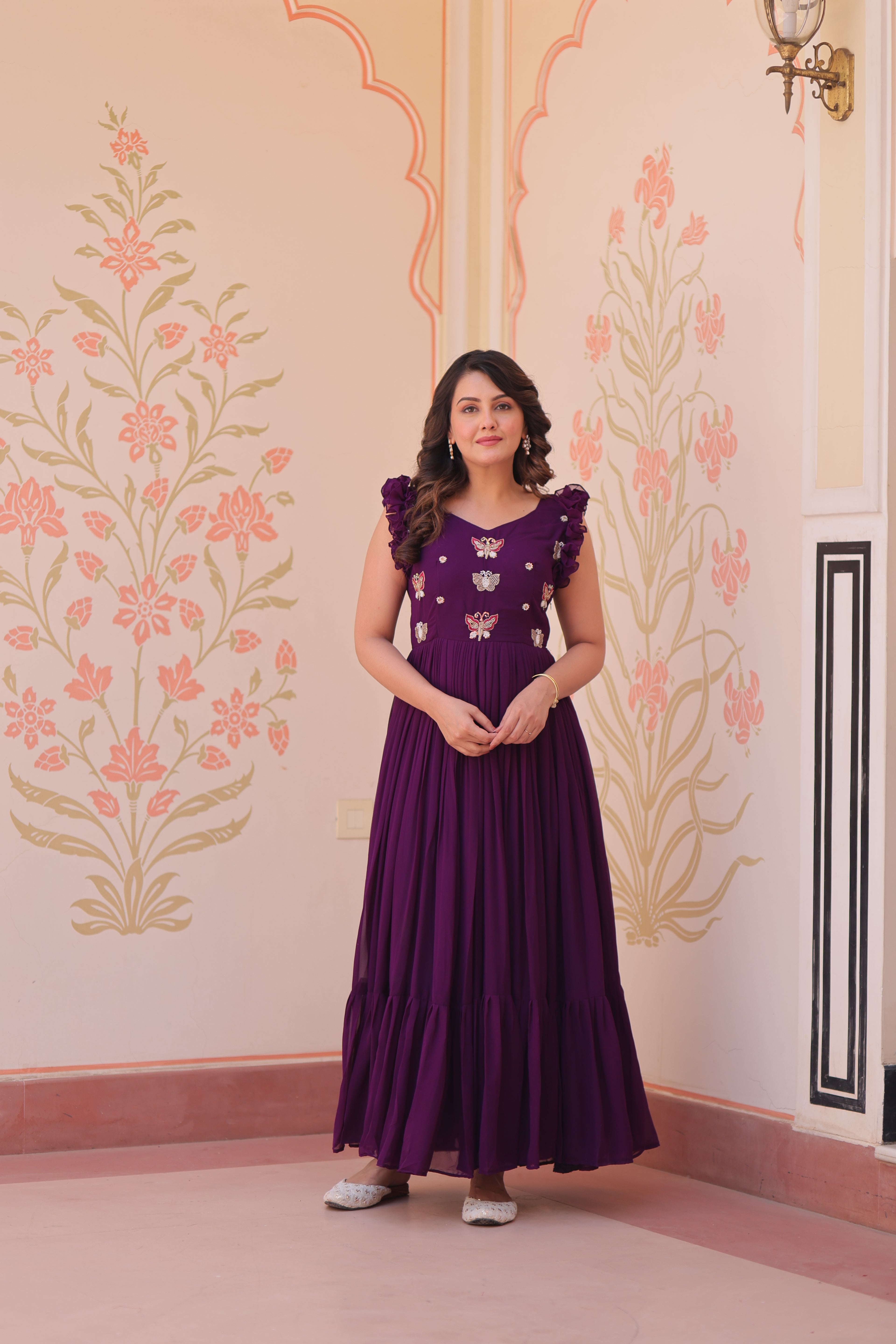 Women’s Purple Georgette Gown – Elegant Designer Party Wear