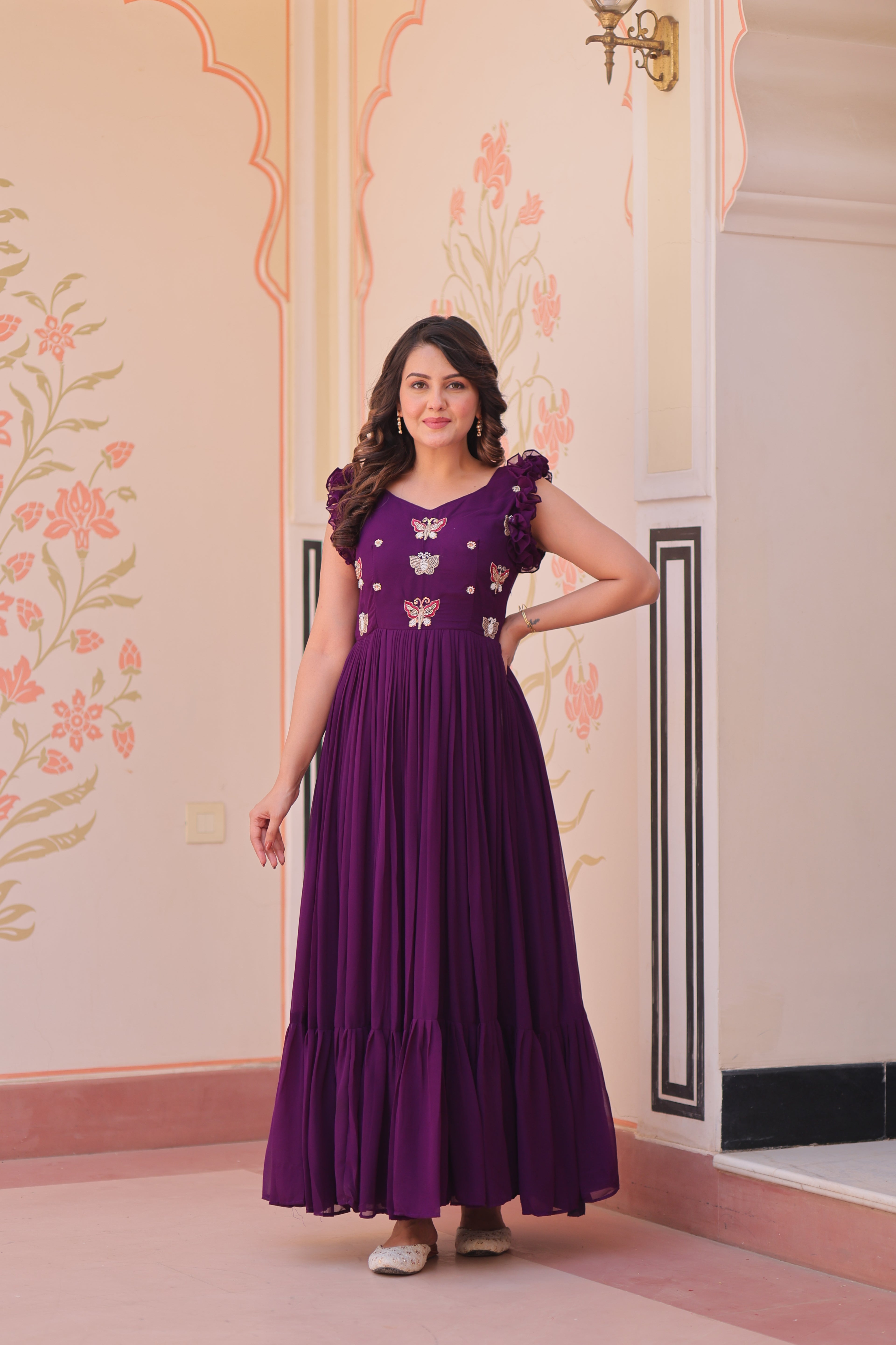 Women’s Purple Georgette Gown – Elegant Designer Party Wear