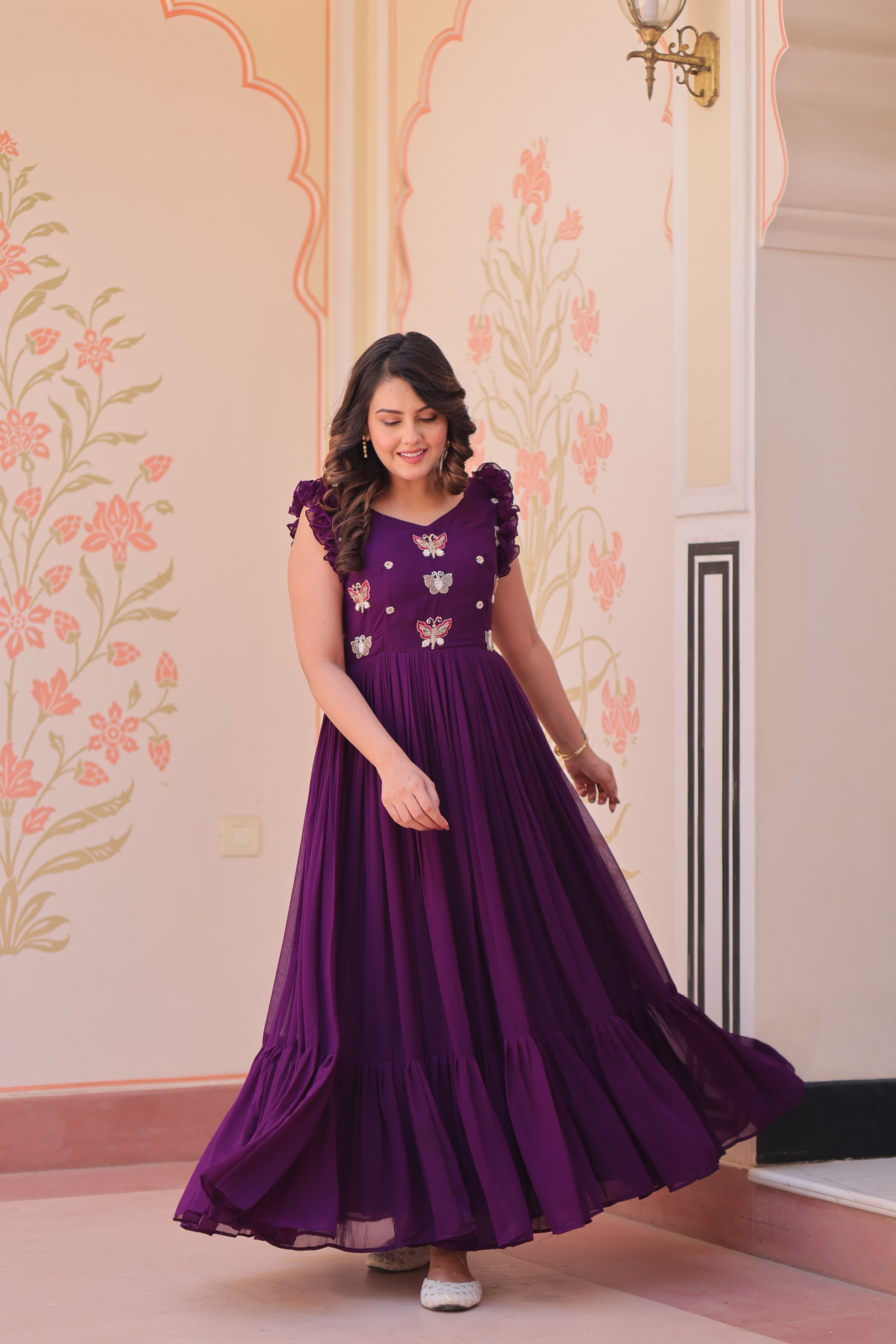 Women’s Purple Georgette Gown – Elegant Designer Party Wear