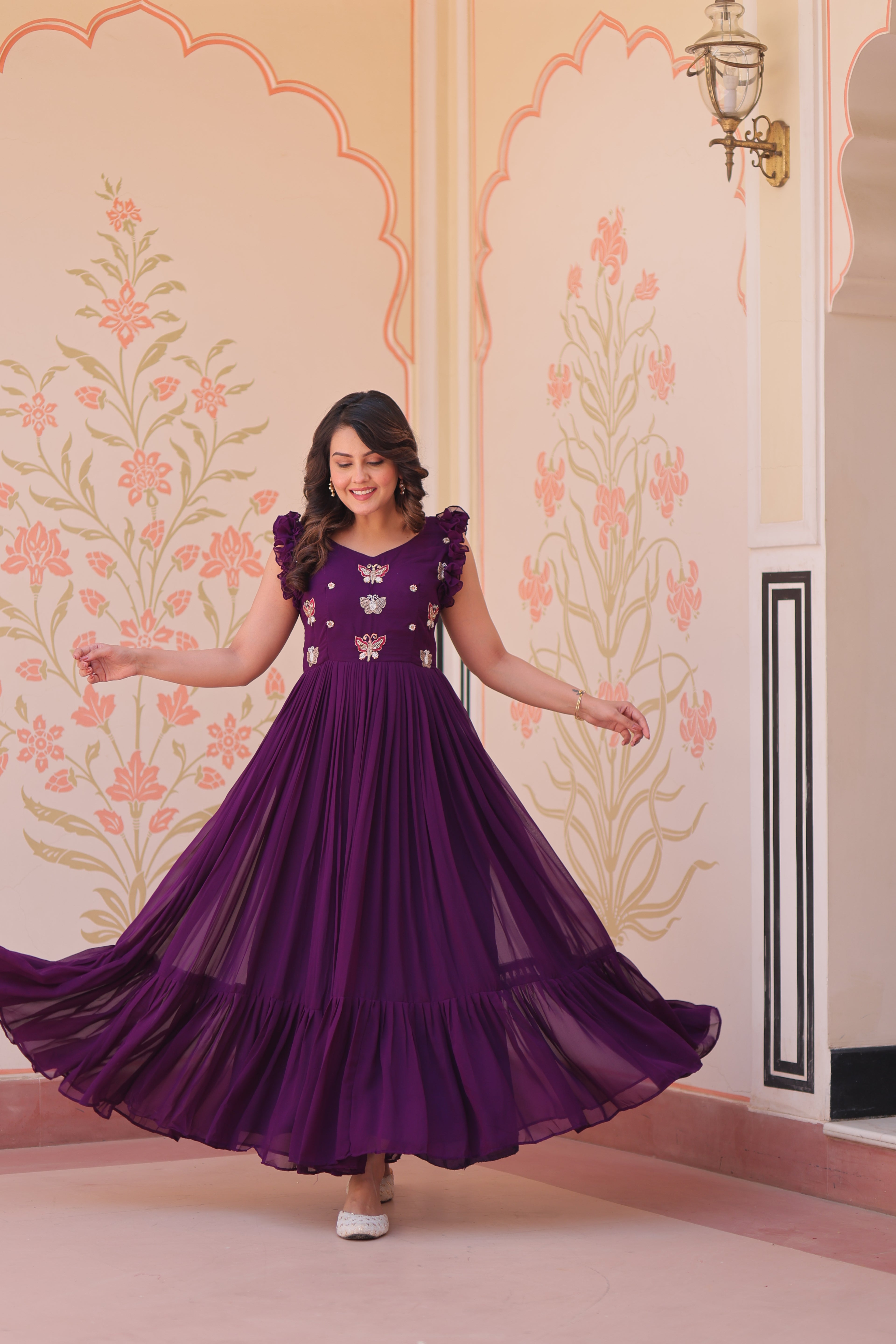 Women’s Purple Georgette Gown – Elegant Designer Party Wear