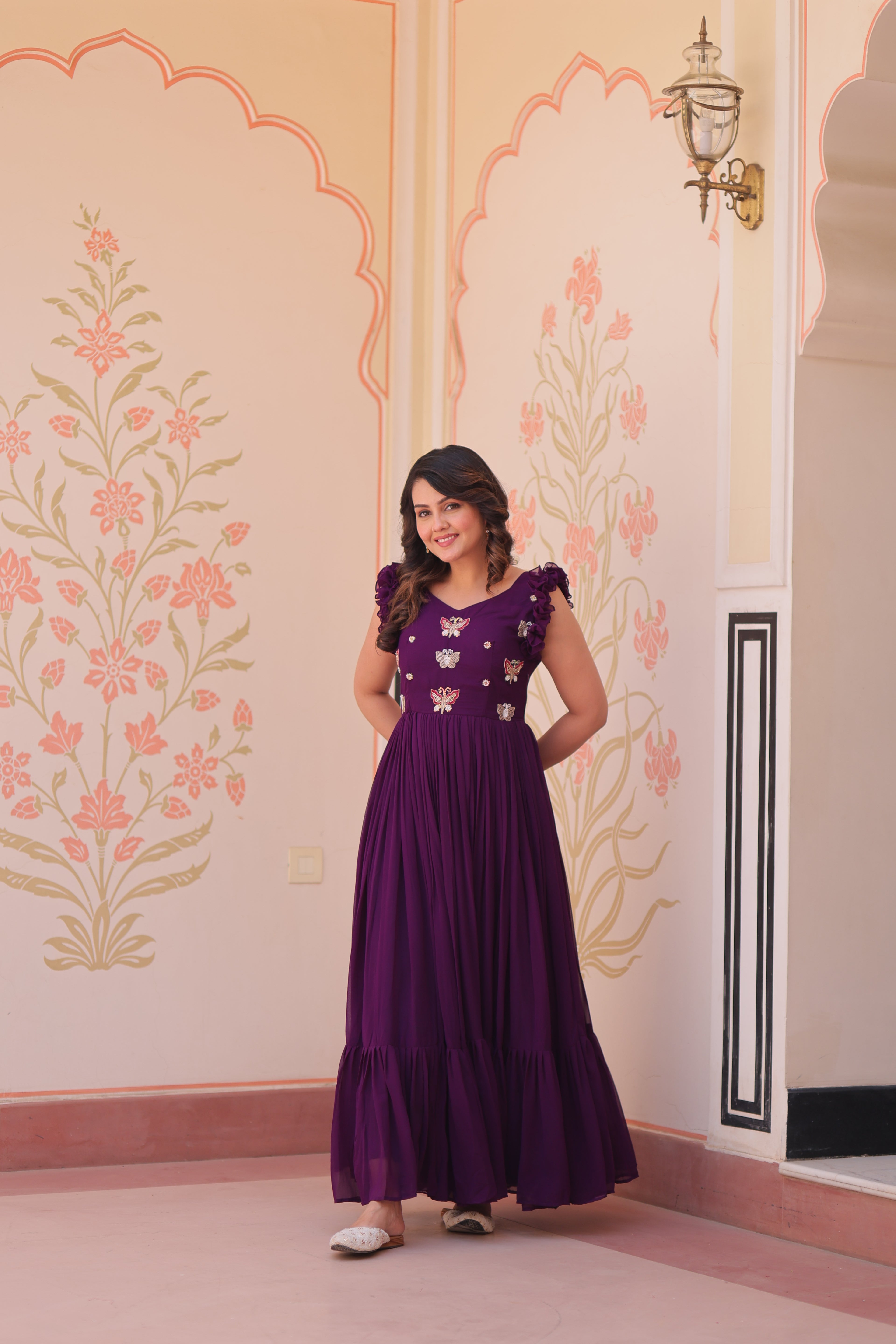 Women’s Purple Georgette Gown – Elegant Designer Party Wear