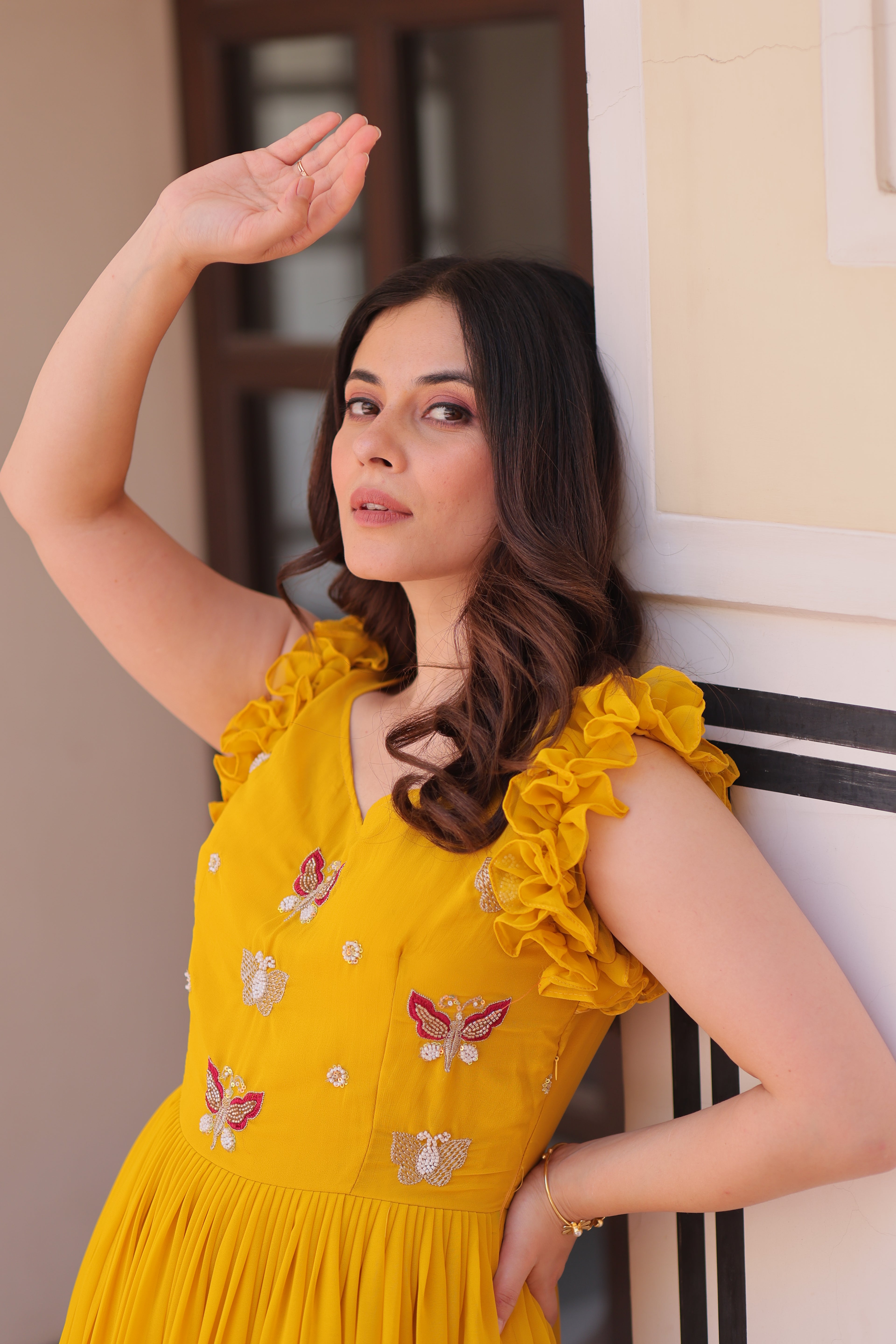 Women’s Yellow Georgette Gown – Elegant Designer Party Wear