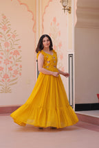 Women’s Yellow Georgette Gown – Elegant Designer Party Wear