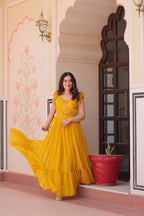 Women’s Yellow Georgette Gown – Elegant Designer Party Wear