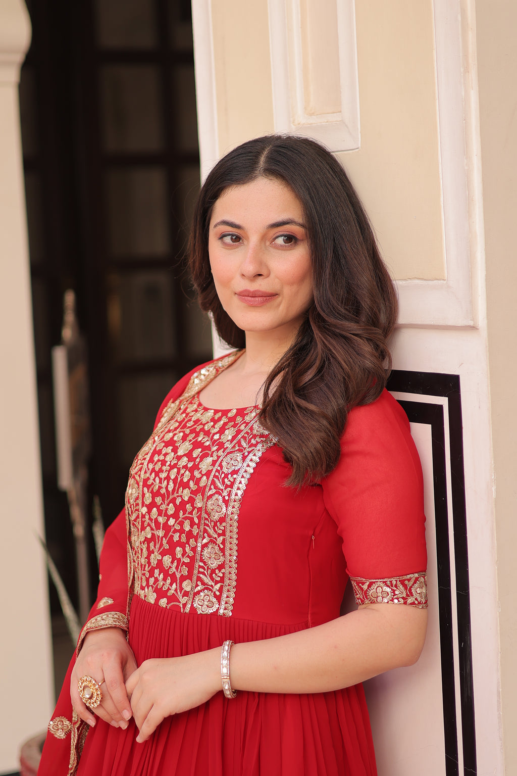 Women’s Red Georgette Gown – Elegant Designer Party Wear