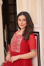 Women’s Red Georgette Gown – Elegant Designer Party Wear