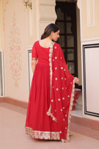 Women’s Red Georgette Gown – Elegant Designer Party Wear