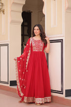 Women’s Red Georgette Gown – Elegant Designer Party Wear