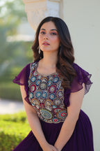 Women’s Purple Georgette Gown with Embroidery – Elegant Designer Party Wear