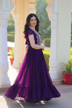 Women’s Purple Georgette Gown with Embroidery – Elegant Designer Party Wear