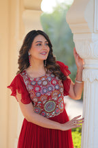 Women’s Maroon Georgette Gown with Embroidery – Elegant Designer Party Wear