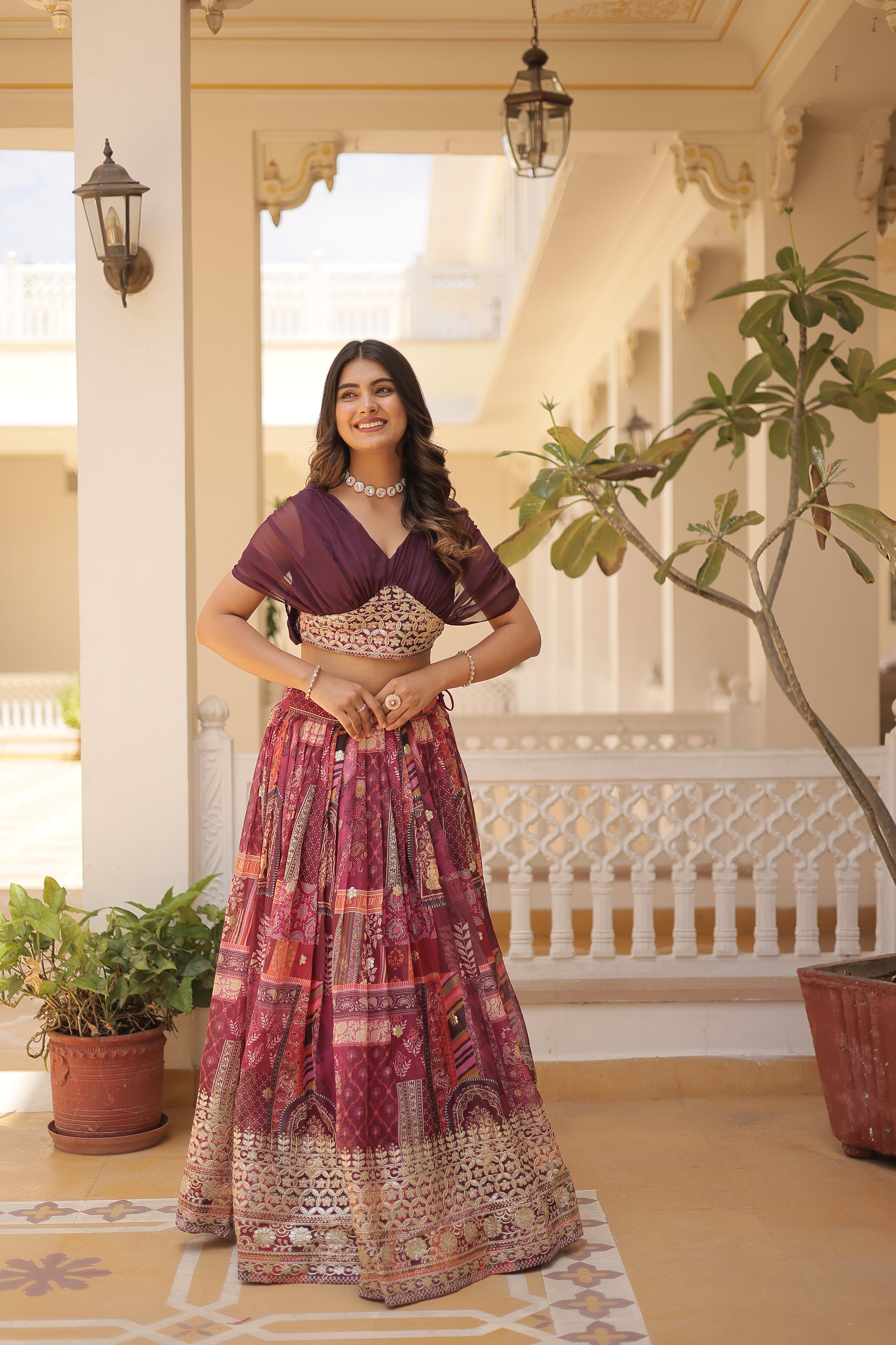 Women’s Wine Silk Lehenga Choli– Elegant Designer Party Wear (User Can Alter From 38''-44'')