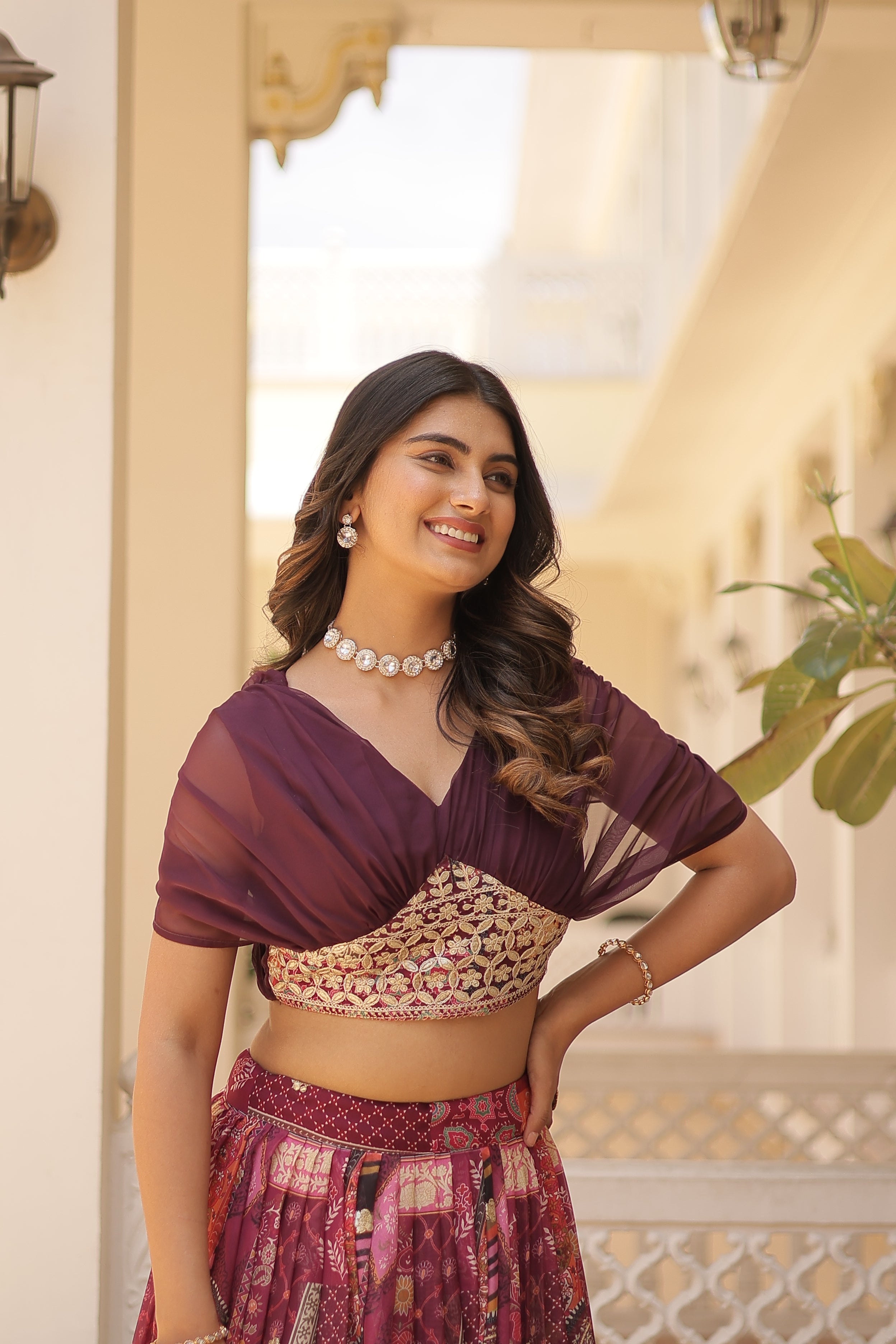 Women’s Wine Silk Lehenga Choli– Elegant Designer Party Wear (User Can Alter From 38''-44'')