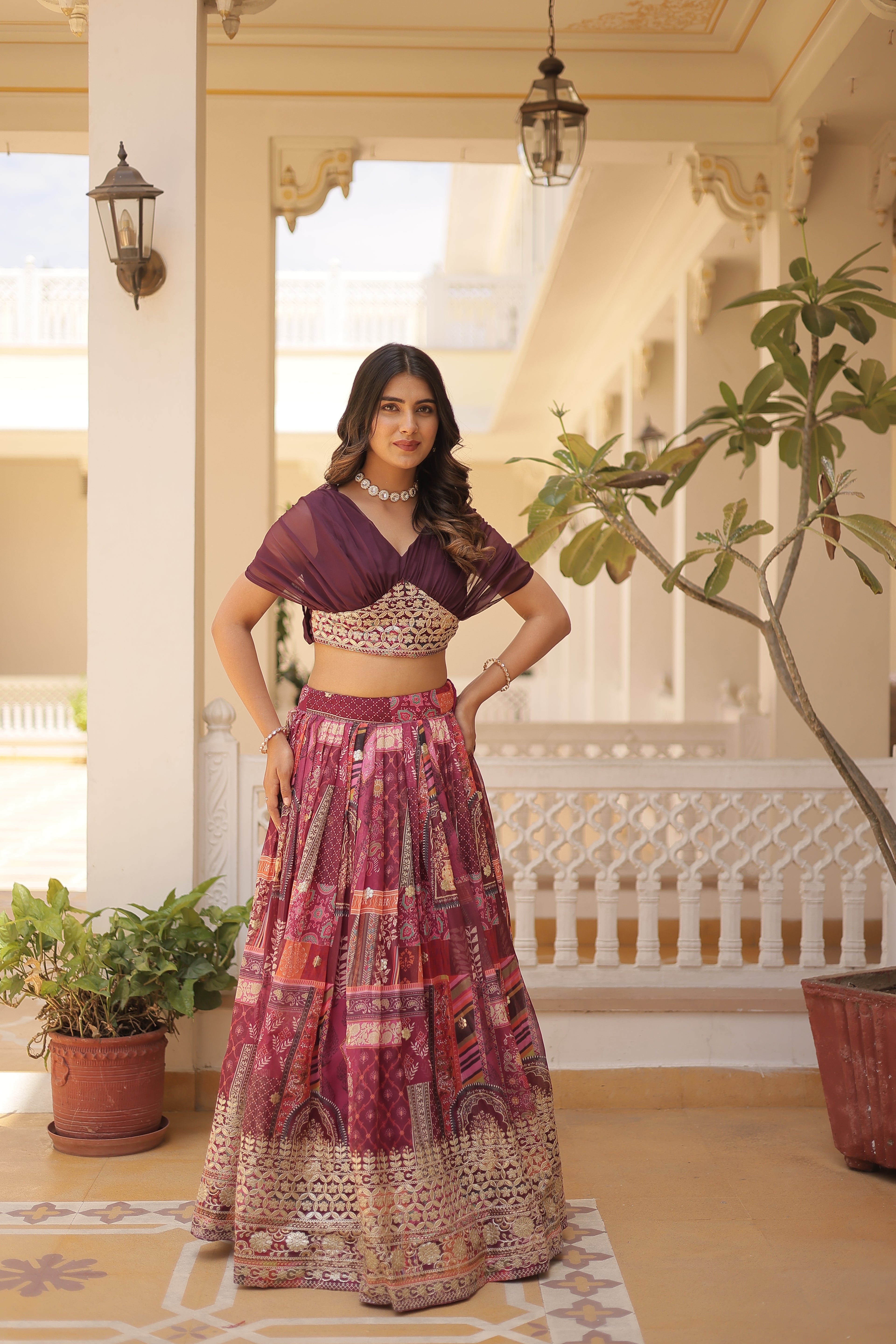 Women’s Wine Silk Lehenga Choli– Elegant Designer Party Wear (User Can Alter From 38''-44'')