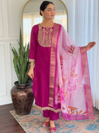 Women’s Wine Viscose Rayon Jacquard Kurta with Elegant Embroidery
