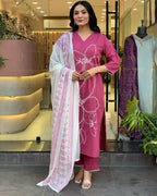 Traditional Pink Embroidered Kurta Set in Viscose Chanderi Fabric