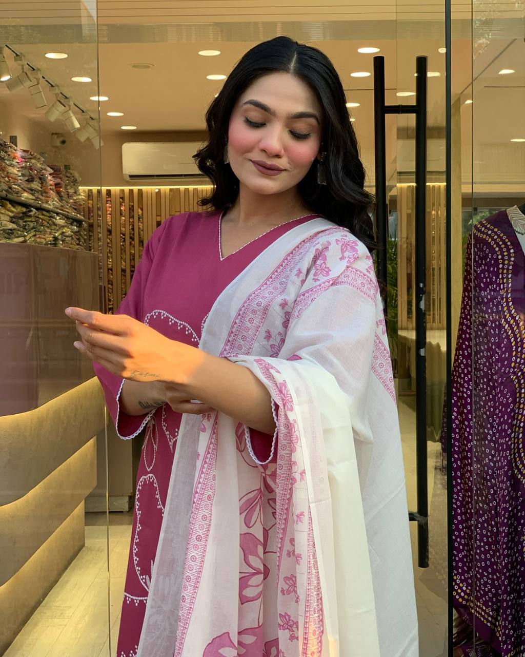 Traditional Pink Embroidered Kurta Set in Viscose Chanderi Fabric