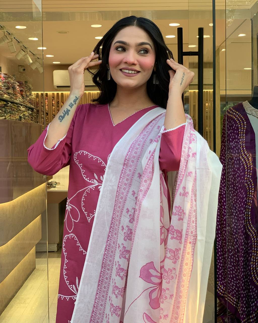 Traditional Pink Embroidered Kurta Set in Viscose Chanderi Fabric