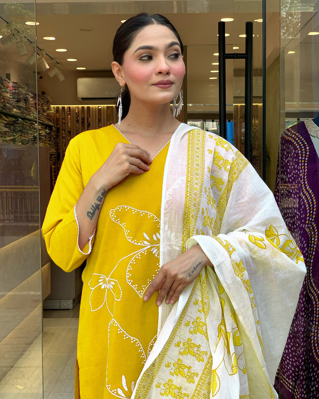 Traditional Yellow Embroidered Kurta Set in Viscose Chanderi Fabric