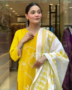 Traditional Yellow Embroidered Kurta Set in Viscose Chanderi Fabric