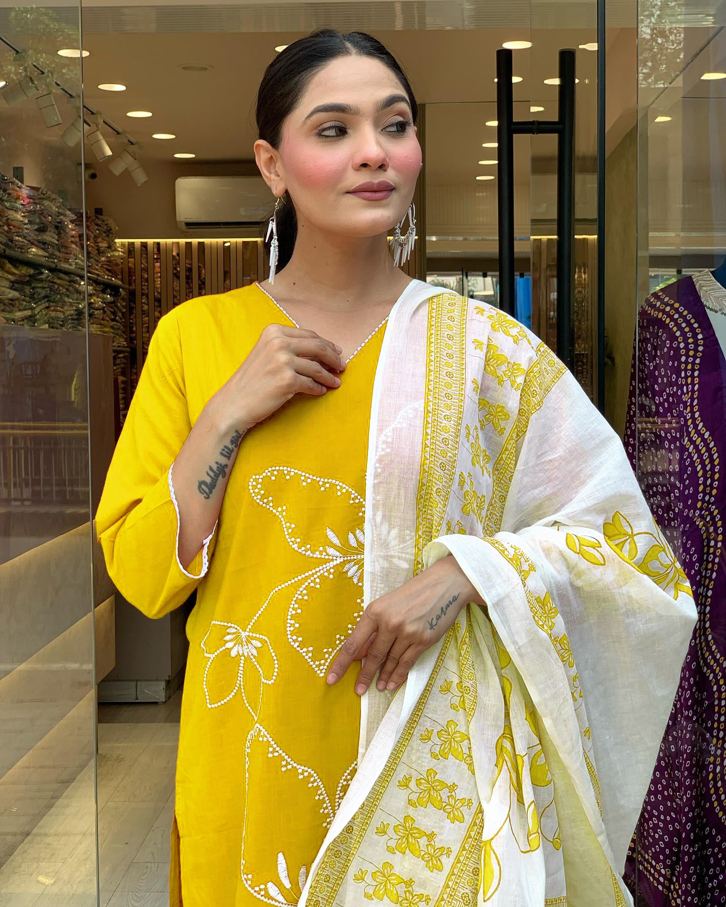 Traditional Yellow Embroidered Kurta Set in Viscose Chanderi Fabric