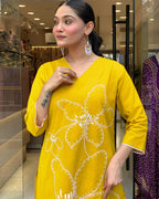 Traditional Yellow Embroidered Kurta Set in Viscose Chanderi Fabric