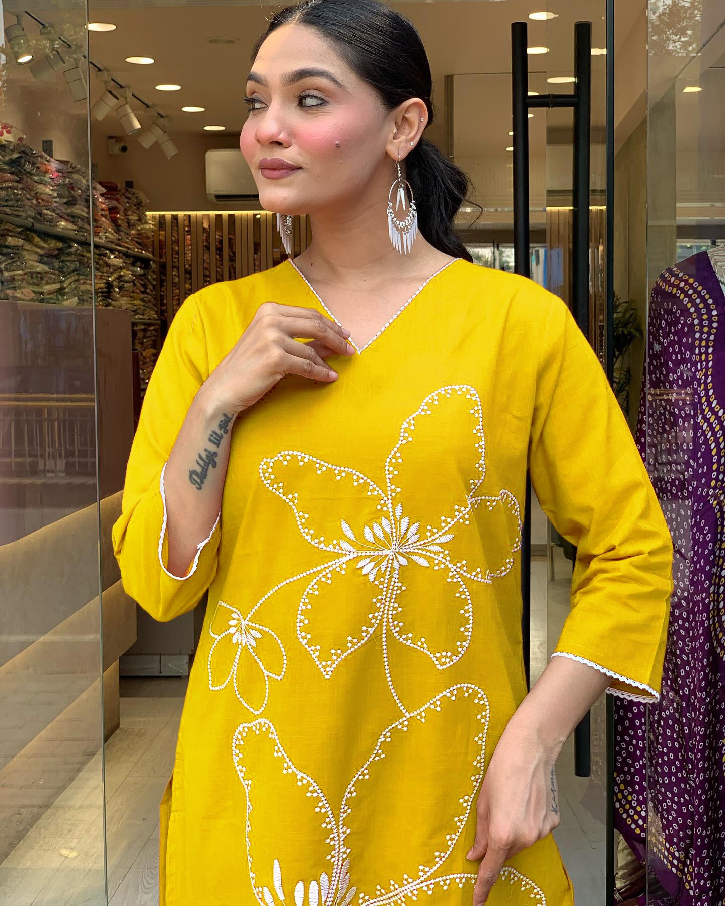 Traditional Yellow Embroidered Kurta Set in Viscose Chanderi Fabric