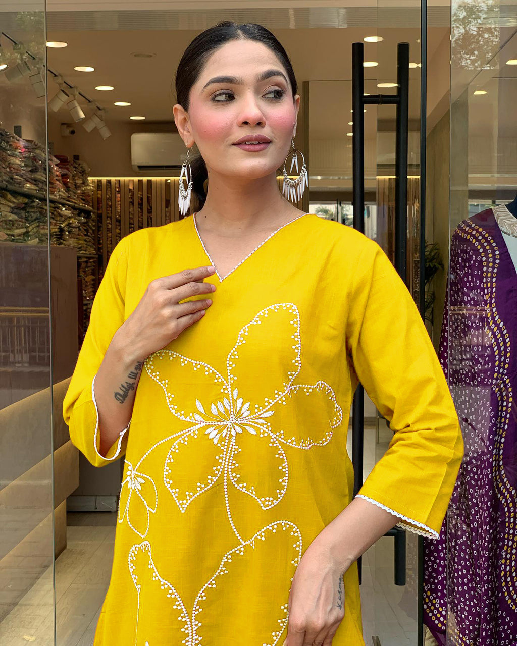 Traditional Yellow Embroidered Kurta Set in Viscose Chanderi Fabric