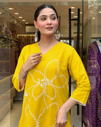 Traditional Yellow Embroidered Kurta Set in Viscose Chanderi Fabric