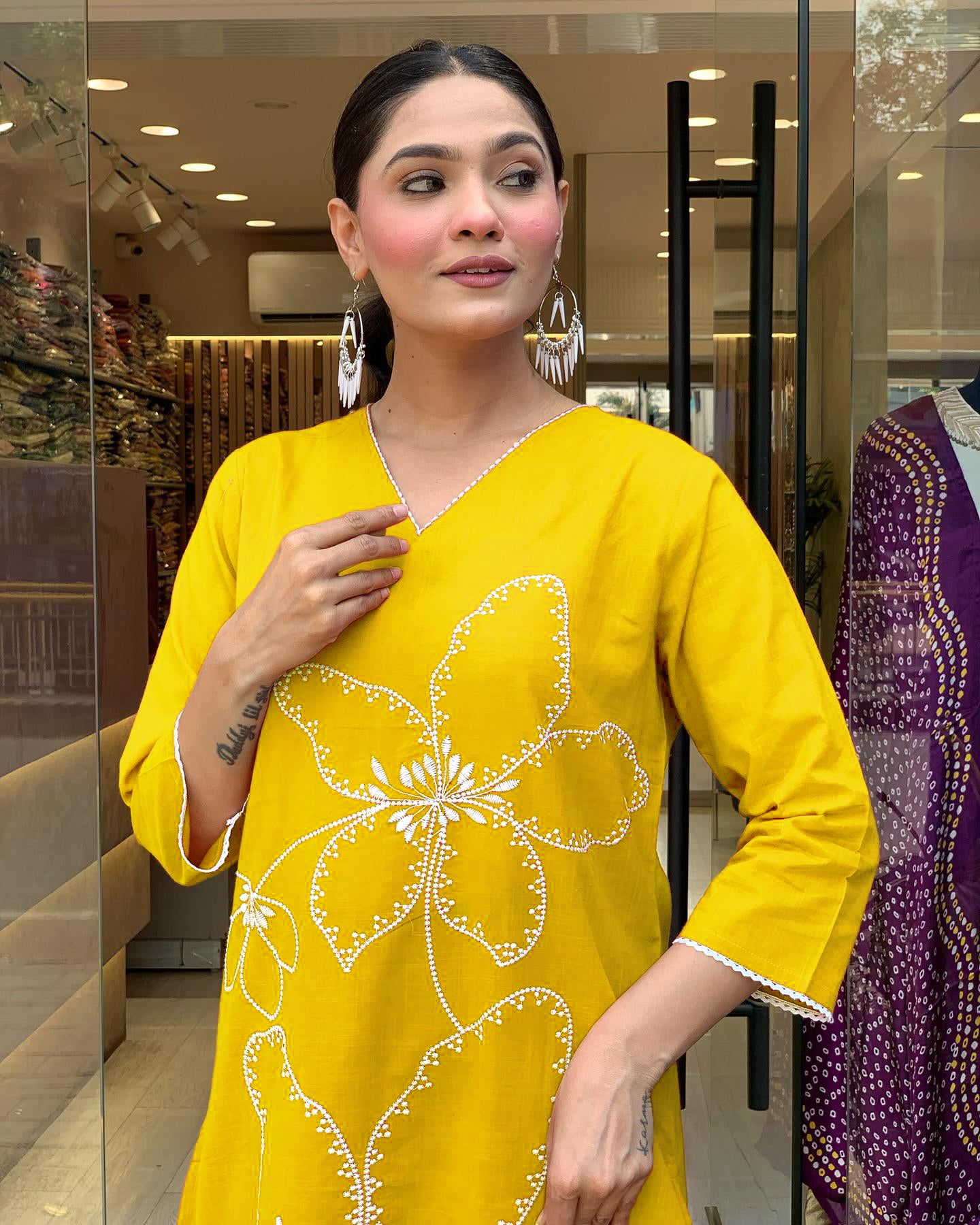Traditional Yellow Embroidered Kurta Set in Viscose Chanderi Fabric