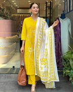 Traditional Yellow Embroidered Kurta Set in Viscose Chanderi Fabric