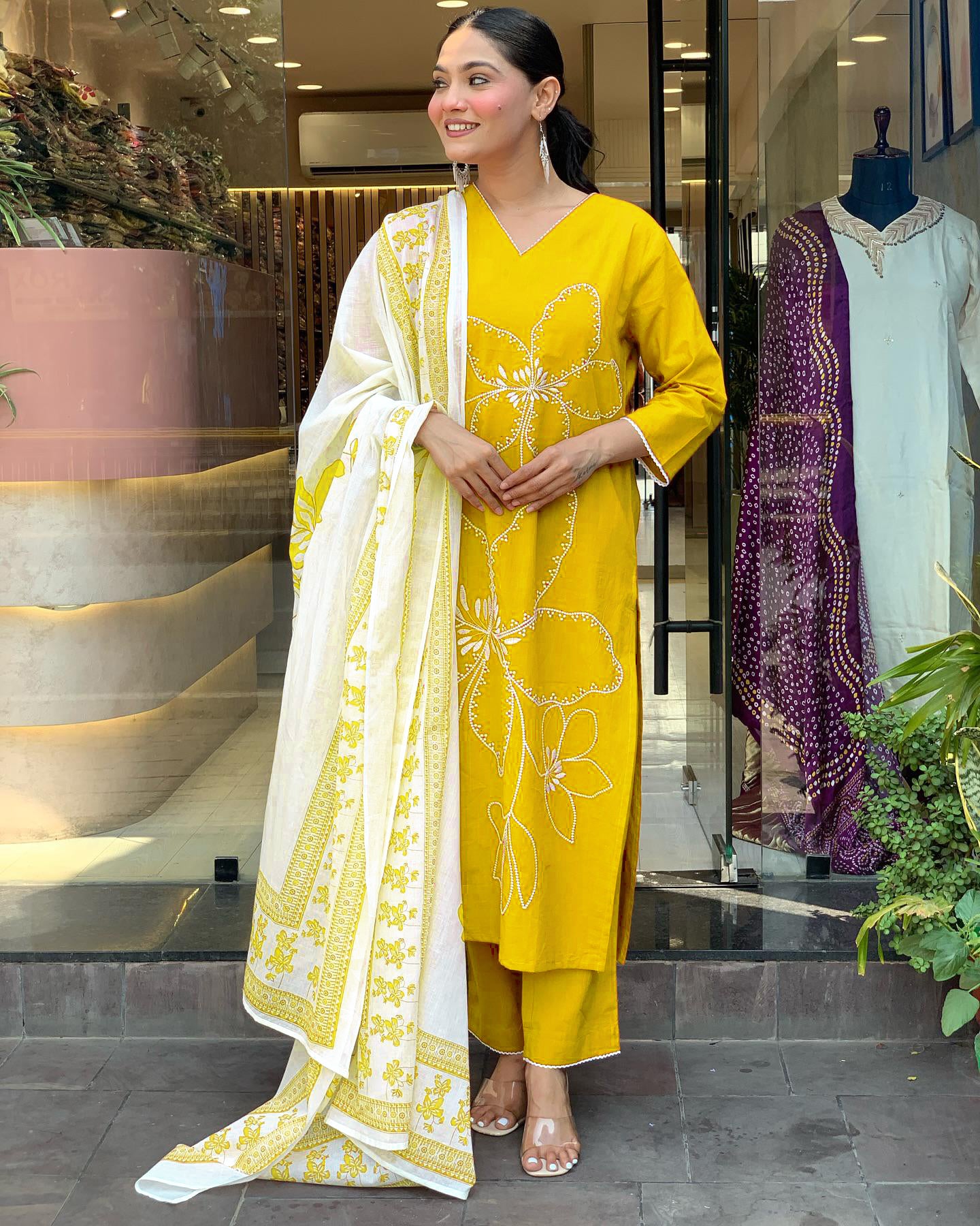 Traditional Yellow Embroidered Kurta Set in Viscose Chanderi Fabric